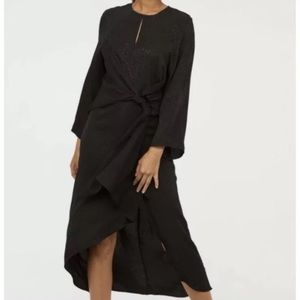 H&M Black Dress Midi Jacquard Wide Sleeve Keyhole NWT *Please read description